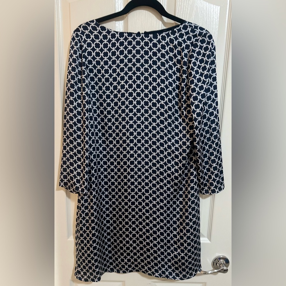 NWOT‎ Womens Brooks Brothers 346 Navy Blue White Geometric Print Dress. Size 6.